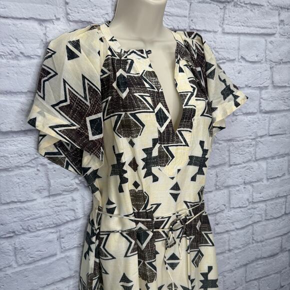 Maria Cher Formosa Carol Short Dress Mix 1 Cream Green Size L Aztec Tie Belt - Picture 3 of 10